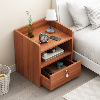 乐瑥简约现代卧室床边柜家用简易收纳柜多功能省空间带锁小柜子单抽带