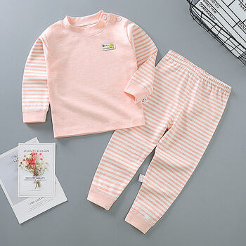 现货速发儿童秋衣秋裤套装婴儿春秋款内衣宝宝彩棉长袖睡衣可开裆粉红