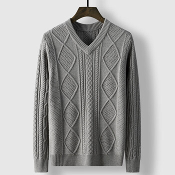 zarlu手工编织毛衣成品男士秋冬v领羊毛大码宽松针织粗线加厚中年鸡心