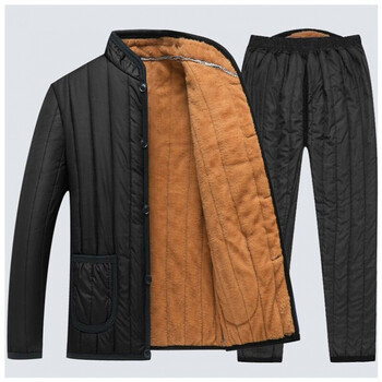 缪斯之娇男款保暖衣服套装加绒超厚款加棉袄中老年棉衣男装加绒加厚