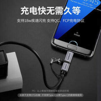 绿联（UGREEN） Micro USB公转Type-C母转接头（带挂绳） US282 铝壳款 灰色