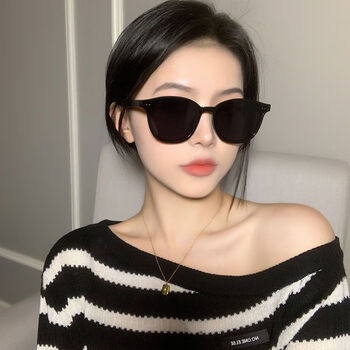 海伦凯勒新款墨镜茶色感ins2023年新款太阳镜女士偏光大脸显款式黑框