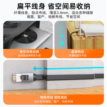 秋叶原（CHOSEAL）七类万兆网线高速网络跳线CAT7电脑网络成品线网络连接线黑色2米 DH530AT2
