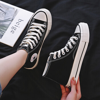 环球时尚开口笑1970s黑色高帮帆布鞋女韩版ulzzang潮原宿百搭学生复古