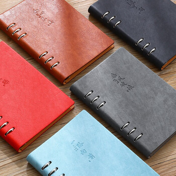 嘉然恒 活页本a5加厚笔记本本子创意励志封面商务办公文具记事本可拆卸替换内芯会议记录本可定制 棕色