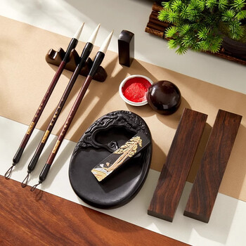 六品堂西园雅集文房套装初学者成人高档精品练字兼狼毫毛笔墨汁笔架笔墨纸砚全套礼盒毕业