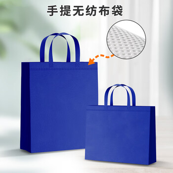 四万公里10个装蓝色无纺布袋子加厚购物环保袋包装袋手提袋环保袋 竖款中号30*38*10
