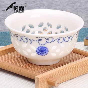 青花 玲瓏盃 茶盃 景德鎮廠貨80年代青花玲瓏品茗杯二缸盅仿古青花主人