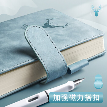 金值 a5带磁扣笔记本子超厚商务记事本加厚大学生日记本办公文具用品皮面本子工作本会议记录本 烟雾蓝/416页