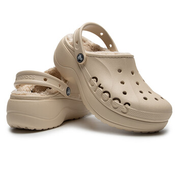 卡骆驰crocs加绒洞洞鞋女春季贝雅云彩暖棉clog洞洞鞋女士黑色