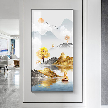 千辰 现代轻奢玄关画新中式高档壁画进门走廊玄关画金山富水发财鹿