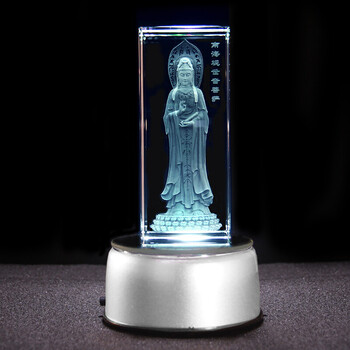 水晶内雕观音佛像摆件居家供奉家用南海观世音菩萨神像5510cm旋转底座