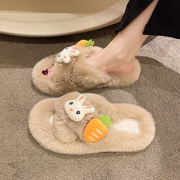 雨境毛毛拖鞋外穿毛毛拖鞋女外穿居家网红鞋2023年春秋可爱兔子毛绒家
