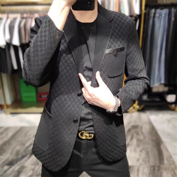 雷迪波尔2023秋季新款针织镂空薄款西服外套男士时尚商务绅士修身休闲