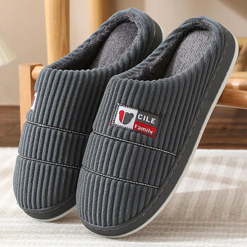 乔蝴厚底拖鞋男士棉拖鞋加大码居家用加绒加厚毛绒拖鞋冬天保暖冬季棉