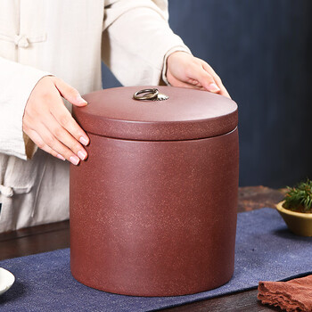 金镶玉宜兴紫砂茶叶罐紫 洱茶饼密封大号陶瓷罐 直筒复古茶叶罐 金镶玉宜兴紫砂茶叶罐紫 洱茶饼密封大号陶瓷罐 直筒复古茶叶罐
