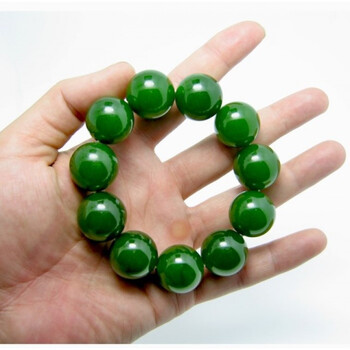 歌盼 和田玉手链 羊脂玉圆珠散珠昆仑碧玉手串菠菜绿手串佛珠念珠 16