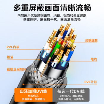 山泽DVI线dvi24+1数字高清公对公笔记本电脑投影仪显示器视频连接线 dvi-d信号转换线 2米 DV-8020