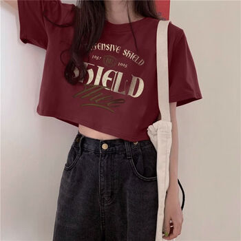 磅棉美式短款辣妹上衣女夏季学生宽松显瘦露脐短袖t酒红色质棉s6090斤
