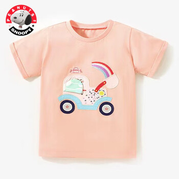 史努比外贸童装女童纯棉短袖t恤上衣儿童夏装小童汽车卡通可爱体恤衫
