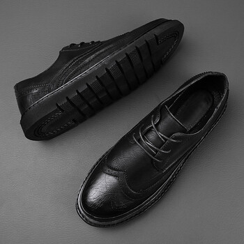 夏季透气薄款休闲皮鞋男夏天男士潮流百搭低帮商务风工装鞋 黑色 40【