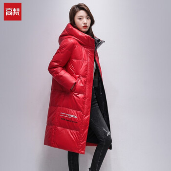 高梵长款女装羽绒服韩版过膝防风连帽时尚冬季保暖亮面鸭绒防寒休闲