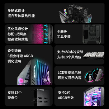 酷冷至尊(CoolerMaster)HAF700EVO EATX全塔电脑机箱 支持480散热水冷/LCD显示/18x风扇位/免工具装/4090