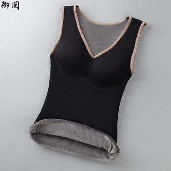 背心带胸垫女内穿加绒加厚打底衫女冬季百搭修身保暖内衣低领黑色加绒