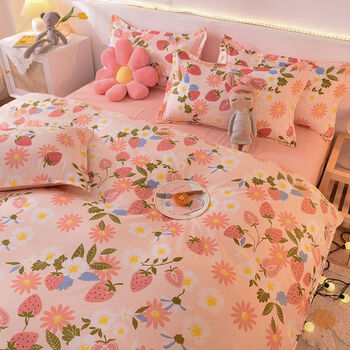 ins风网红床上用品四件套床单单人被套学生宿舍双人女草莓朵朵xmhl20