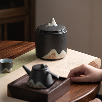 苏氏陶瓷（SUSHI CERAMICS）手绘釉画彩千里江山茶叶罐密封罐J0708