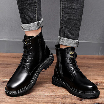 品牌男鞋旗舰店单里四季款办公牛皮马丁靴工装高帮休闲鞋复古大头皮靴