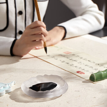 六品书院笔洗墨碟 墨池毛笔架笔搁墨液书法练毛笔字盛墨专用初学者练习放墨砚台创意文房四宝冰种墨碟