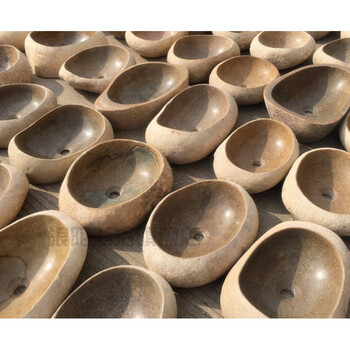 幻尊别墅庭院洗手盆室外石头洗手盆鹅卵石台上盆户外院子石材洗手盆卫