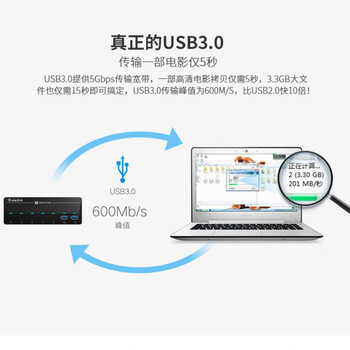 睿因(Wavlink) WL-UH3073D USB3.0分线器 带独立电源大功率 7口HUB稳定传输集线器 高速扩展一拖七 睿因(Wavlink) WL-UH3073D USB3.0分线器 带独立电源大功率 7口HUB稳定传输集线器 高速扩展一拖七