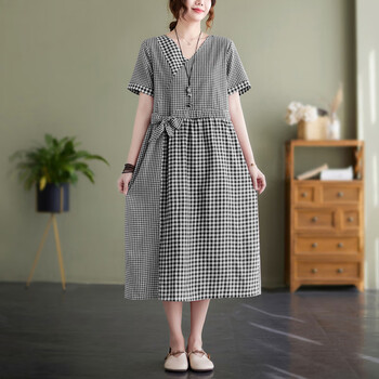 夏典素订女王sepstp棉麻女装官方夏款连衣裙女夏季新款韩版宽松系带