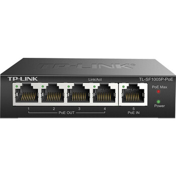 普联（TP-LINK）5口POE网络交换机百兆 一体化延长网线数据传输 POE交换机 POE受电不带电源线TL-SF1005P-POE