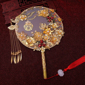 中式婚礼明制婚服新娘遮面手捧花汉服团扇秀禾服出嫁遮面喜扇成品2160