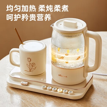 小熊迷你小气泡养生壶 烧水壶电水壶煮茶壶 保温加热杯垫 降噪轻音 YSH-D08Q1 玻璃炖盅+不锈钢滤网 RY