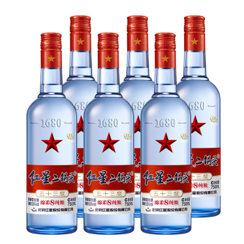 红星（RED STAR）【酒厂直发】北京红星二锅头 蓝瓶 绵柔8纯粮 清香型白酒 53度 750ML 6瓶
