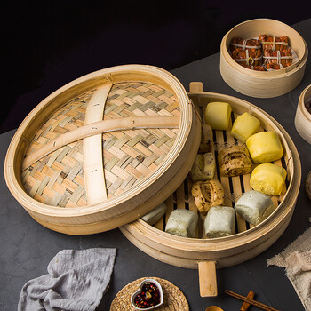 蒸包子的蒸笼铁锅竹制大号蒸笼商用加高加深竹蒸笼家用蒸架小笼包小号