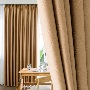 窗帘卧室家用全遮光出租屋双开挂钩客厅阳台遮阳窗帘布格调浅咖色打孔