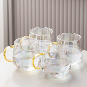 佰格丽玻璃杯简约轻奢客厅待客茶杯套装家用带把手家庭喝水杯子幻彩