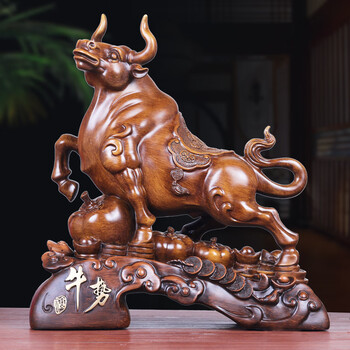 森木桐牛摆件招财高档办公室老板桌树脂装饰工艺品牛气冲天公司开业