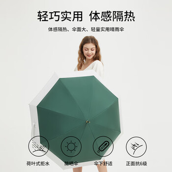 米波迪（Meebordi）防晒伞直杆8骨黑胶太阳伞UPF50+隔热晴雨两用实木手柄
