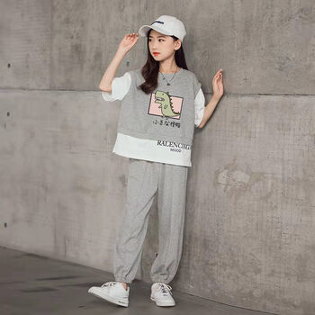 索菲熊女童衣服夏装小学生8岁12岁短袖t恤两件套中童女装儿童套装夏季