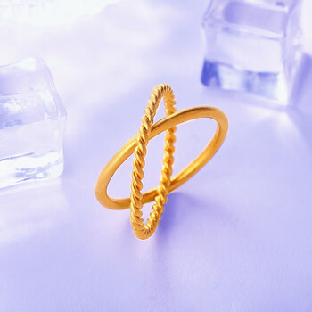 暮璃黄金双环戒指传承古法黄金双层麻花指环999足金简约素圈情侣对戒