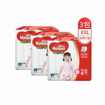 韩国好奇(Huggies) 魔法成长裤 XXL28片*3包（半箱） 17kg以上 女宝