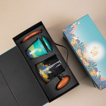 平仄故宫文创瓷杯带盖玻璃茶水分离杯高颜值礼物送礼御花园彩盒无杯垫