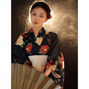 璨玥神明少女和服女改良日式复古拍照写真摄影山茶花和服正装传统服装