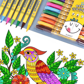 金万年【12色双头勾线】拔帽不干针管笔水性墨水无异味绘画课涂鸦签字笔 G-09860T-029